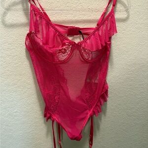 Seven Til Midnight Plus size Elegant Pink Lace and Mesh Teddy size 1X/2X